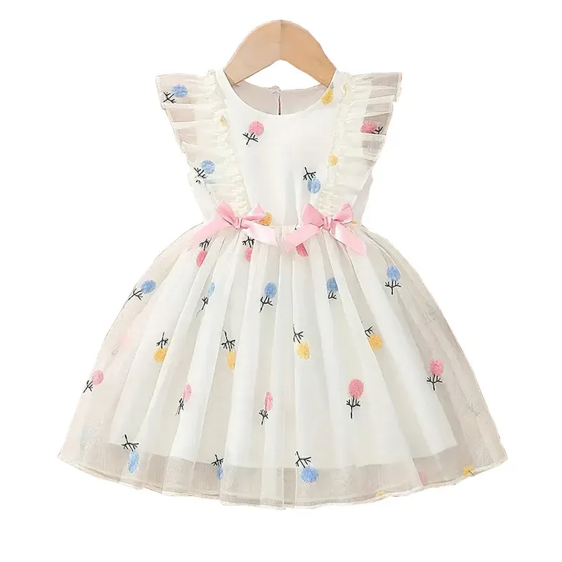 Wholesale Kids Girl Fashion Cute Flower Embroidered Sleeveless Dress - Image 3