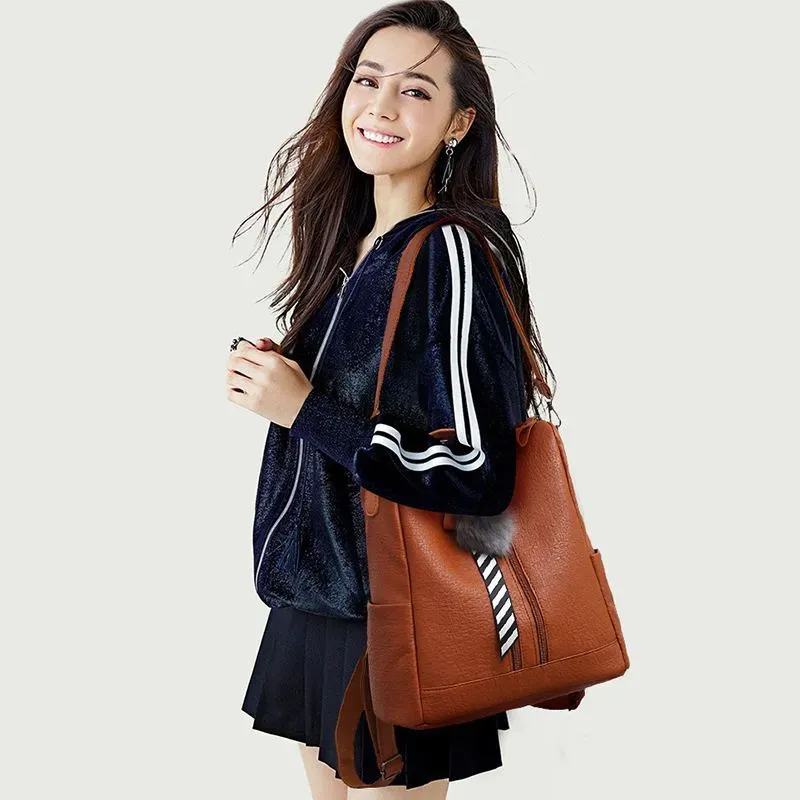 Fashion Large Capacity School Bag PU Leather Solid Color Backpack - Image 5