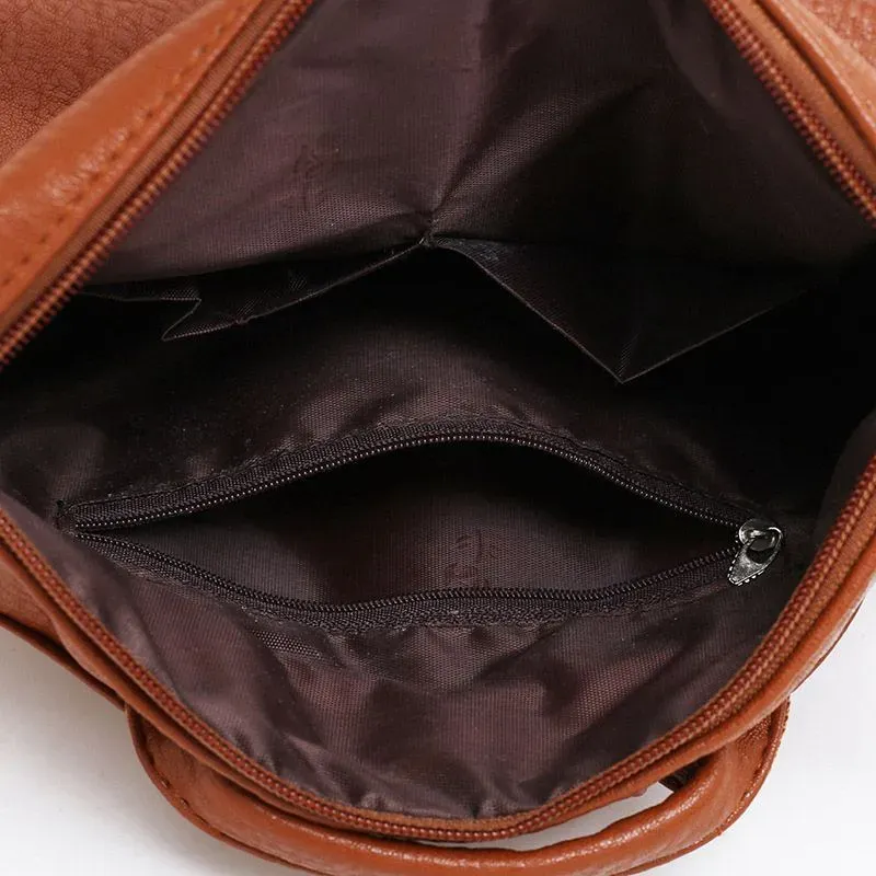 Fashion Large Capacity School Bag PU Leather Solid Color Backpack - Image 6