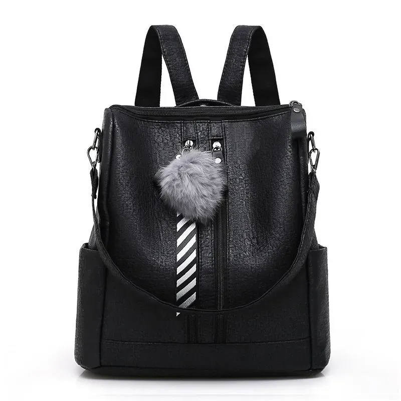 Fashion Large Capacity School Bag PU Leather Solid Color Backpack - Image 7