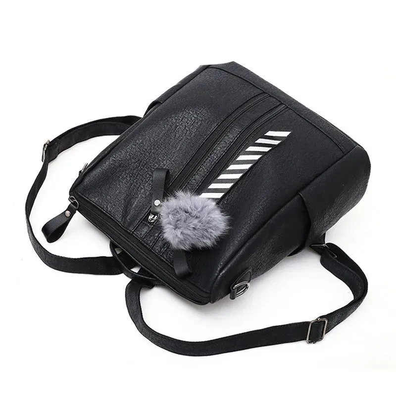 Fashion Large Capacity School Bag PU Leather Solid Color Backpack - Image 8