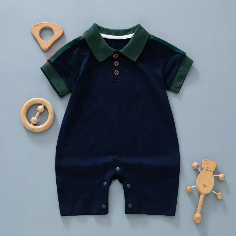 Wholesale Kids Baby Boys Fashion Casual Color Matching Short Sleeve Lapel POLO Romper - Image 3