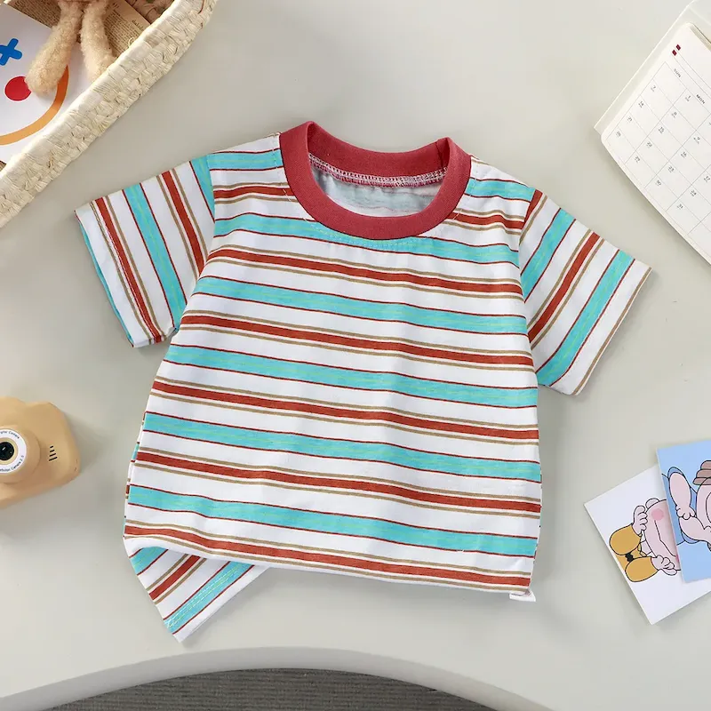 Wholesale Summer Children Fashionable Stripe Printed Short-Sleeved T-Shirt - Image 15