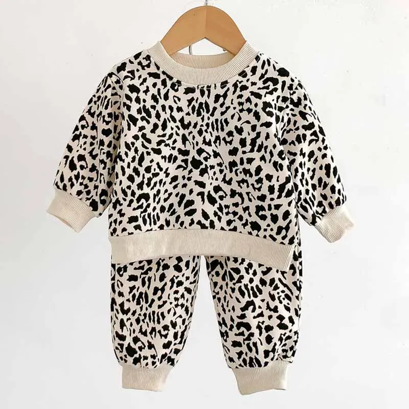 Wholesale Kids Baby Boys Girls Casual Cute Leopard Print Long Sleeve Sweatshirts Trousers Sets - Image 6