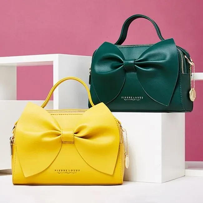 Women Fashion Solid Color Bow Decoration Shoulder Bag
