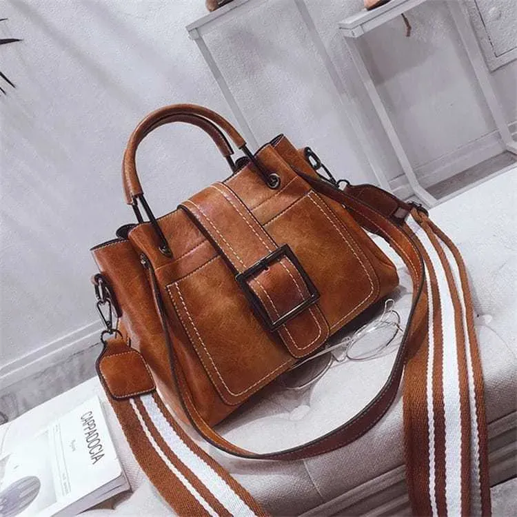 Women Retro Solid Color Belted Shoulder Bag - Image 4