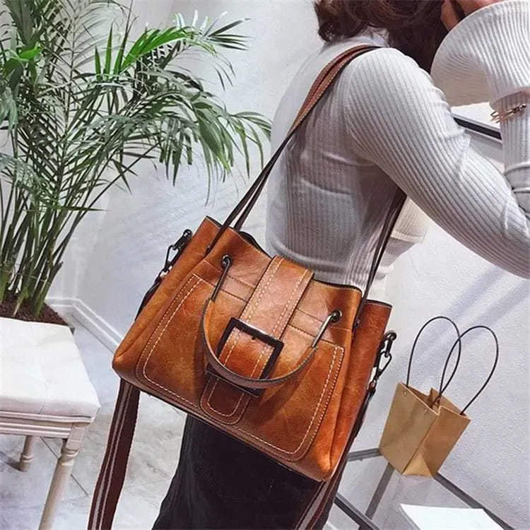 Women Retro Solid Color Belted Shoulder Bag - Image 6