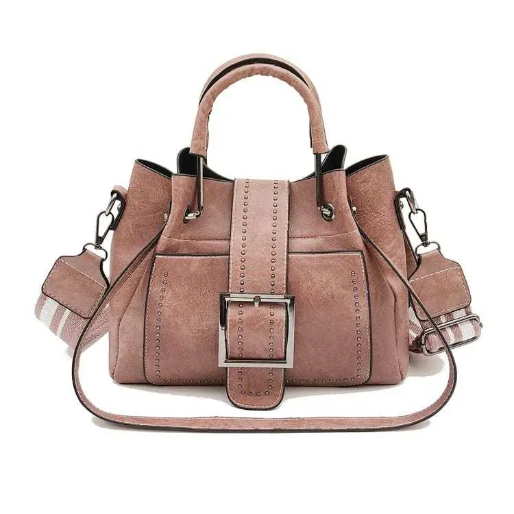 Women Retro Solid Color Belted Shoulder Bag - Image 13