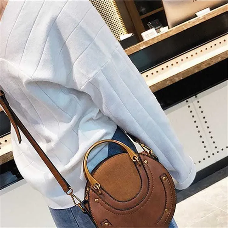 Women Vintagd Patchwork Round Crossbody Bag - Image 5