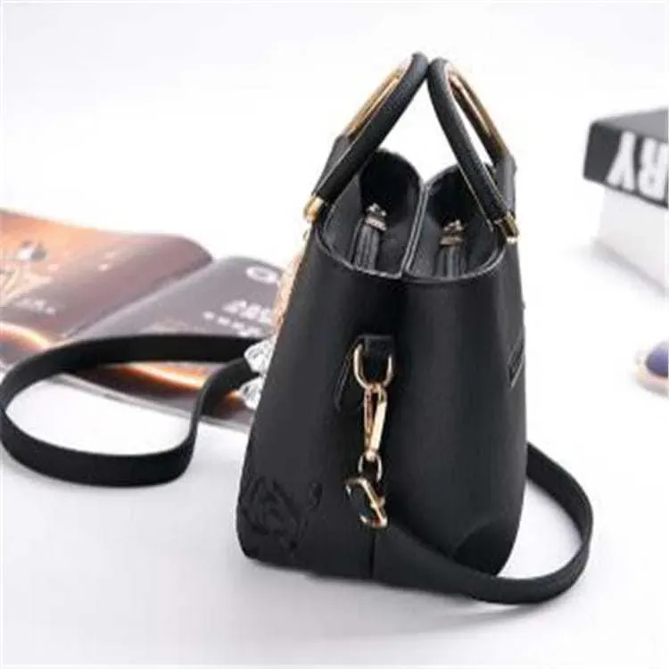 Women Fashion Floral Embroidery Metal Letter Zipper Tote Bag - Image 3