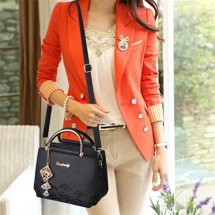 Women Fashion Floral Embroidery Metal Letter Zipper Tote Bag - Image 8