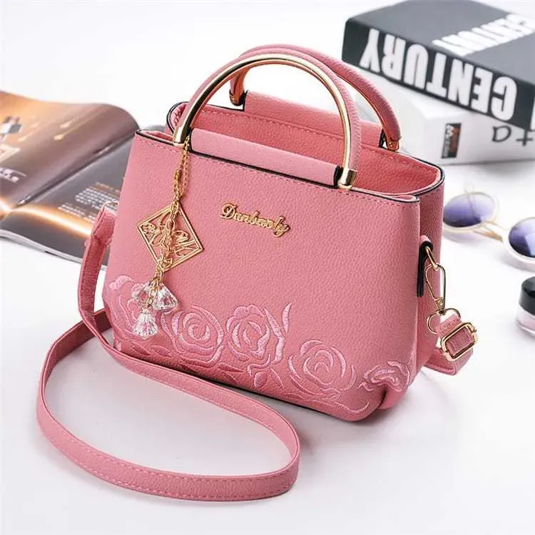 Women Fashion Floral Embroidery Metal Letter Zipper Tote Bag - Image 9