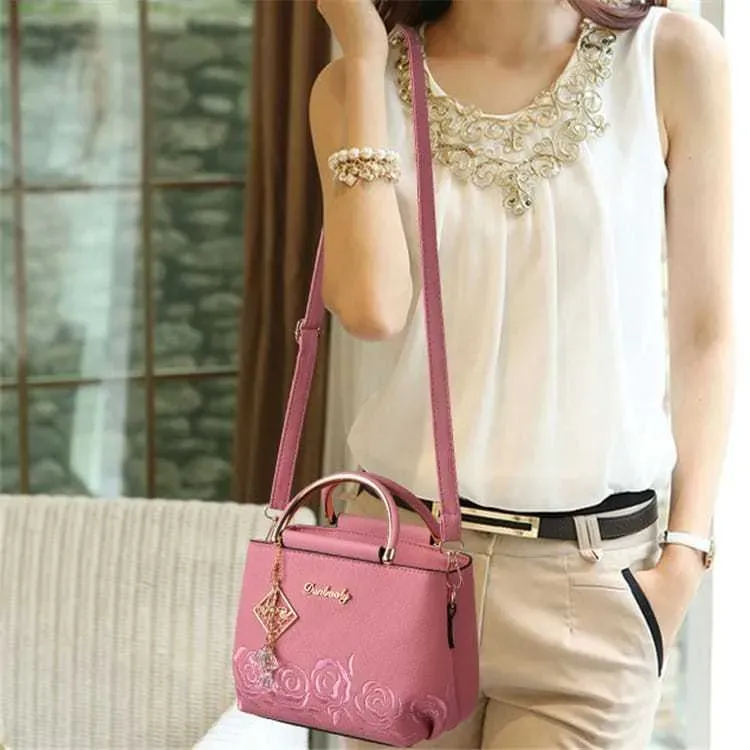 Women Fashion Floral Embroidery Metal Letter Zipper Tote Bag - Image 10