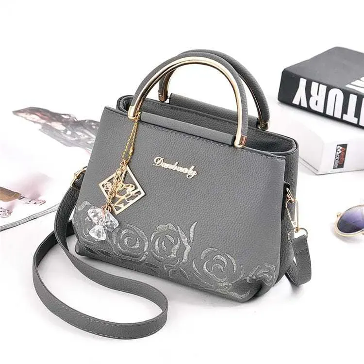 Women Fashion Floral Embroidery Metal Letter Zipper Tote Bag - Image 11