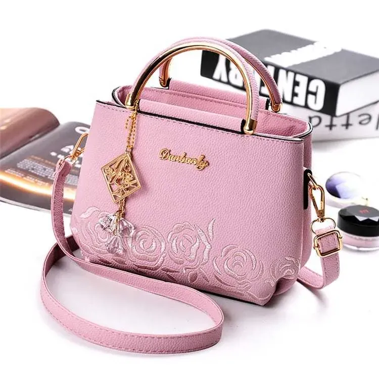 Women Fashion Floral Embroidery Metal Letter Zipper Tote Bag - Image 15