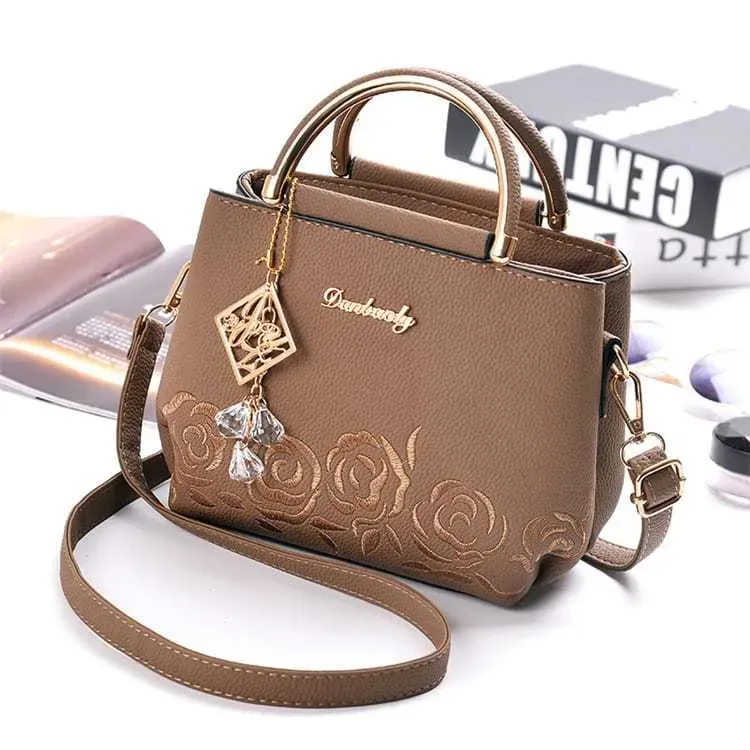 Women Fashion Floral Embroidery Metal Letter Zipper Tote Bag - Image 16