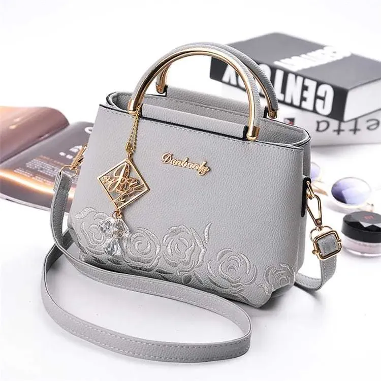 Women Fashion Floral Embroidery Metal Letter Zipper Tote Bag - Image 17