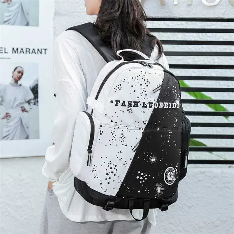 Women Fashion Zipper Color Blocking Large Capacity Backpack