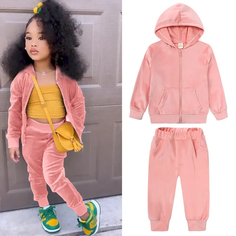 Wholesale Kids Toddler Big Boys Girls Casual Cute Solid Color Plush Long Sleeve Hoodies Trousers Set - Image 7