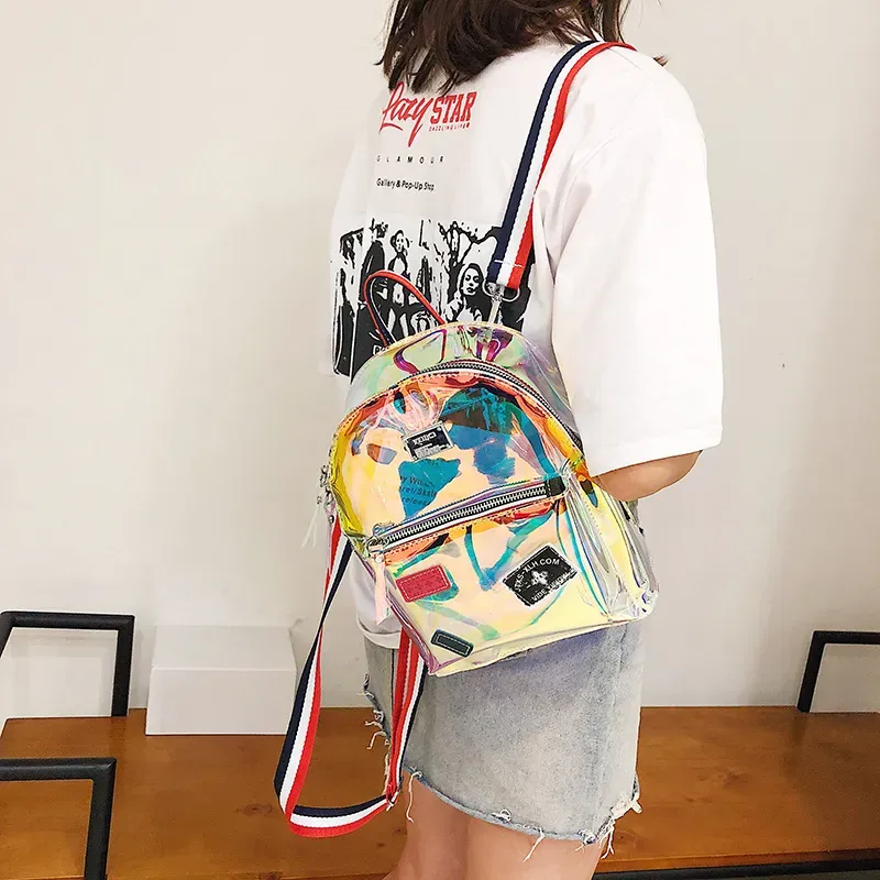 Women Creative Laser Jelly Clear Backpack Crossbody Handle Bag - Image 3