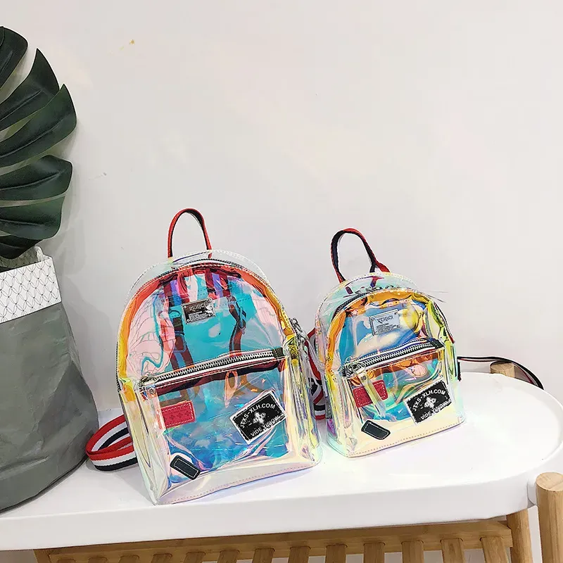 Women Creative Laser Jelly Clear Backpack Crossbody Handle Bag - Image 5