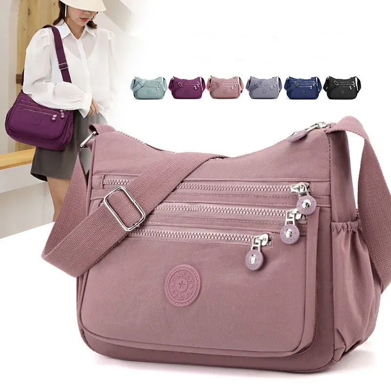 Women Casual Multi Pocket Design Zipper Design Solid Color Large Capacity Shoulder Bag