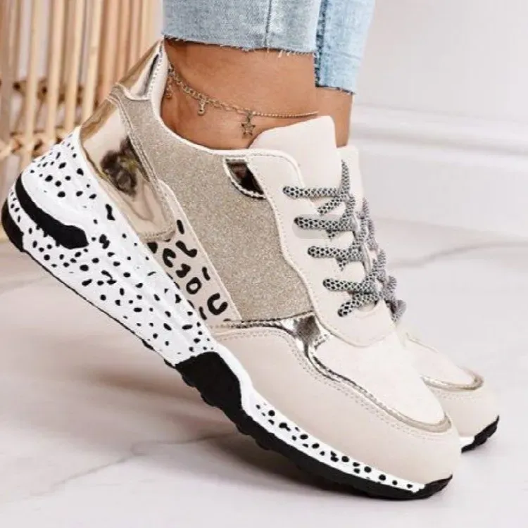 Women Fashion Casual Leopard Print Color Matching Lace-up Platform Sneakers - Image 6
