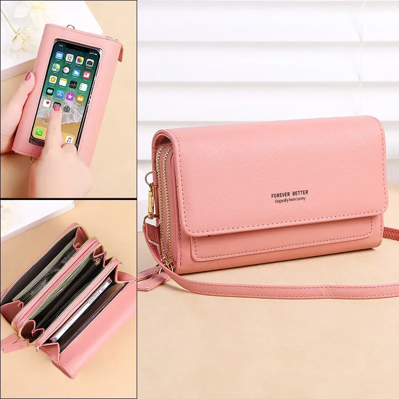 Solid Color Touch Screen Mobile Phone Bag Crossbody Bag Purse