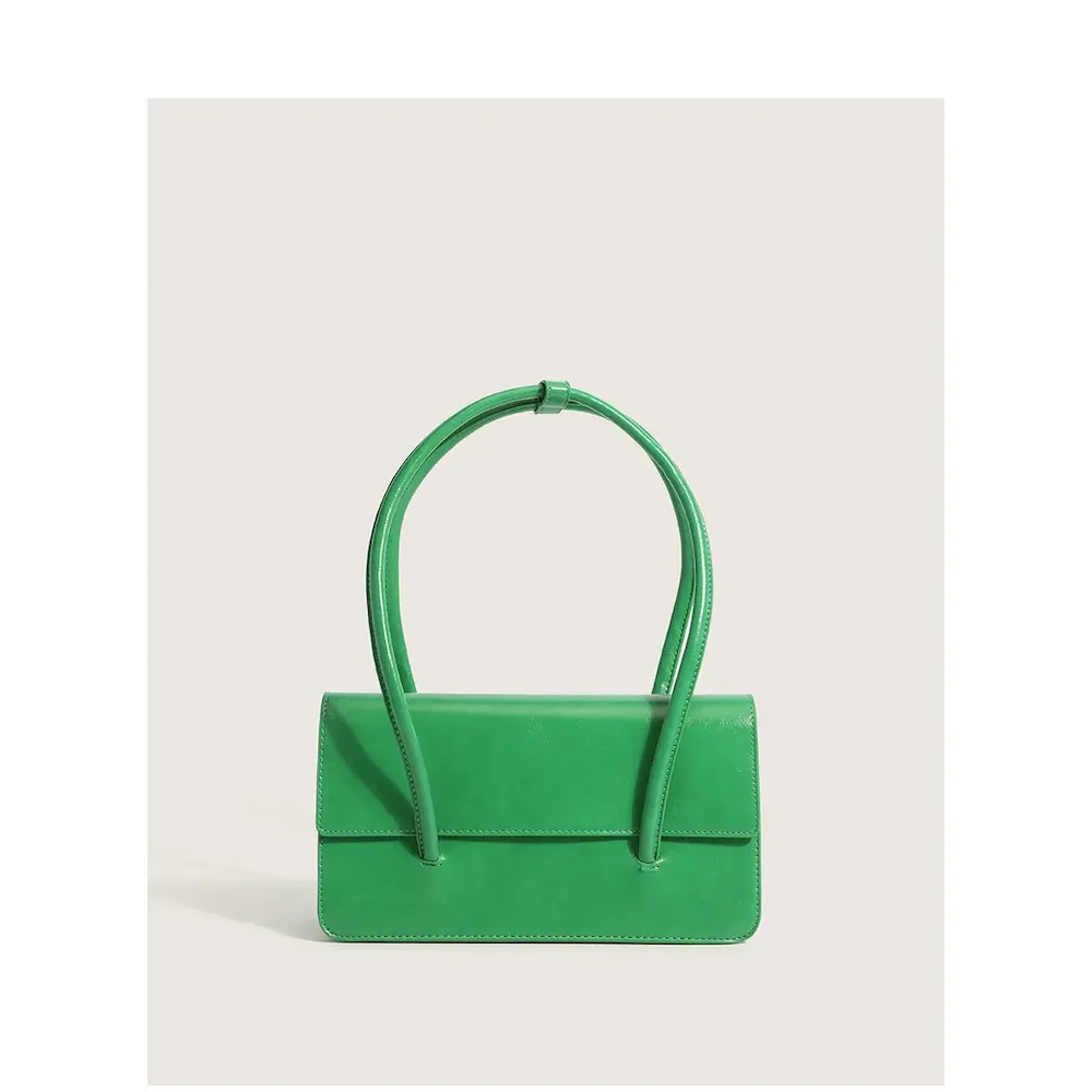 Oil Wax Leather Women Chic Design Solid Color Baguette Shoulder Handle Bag - Image 7