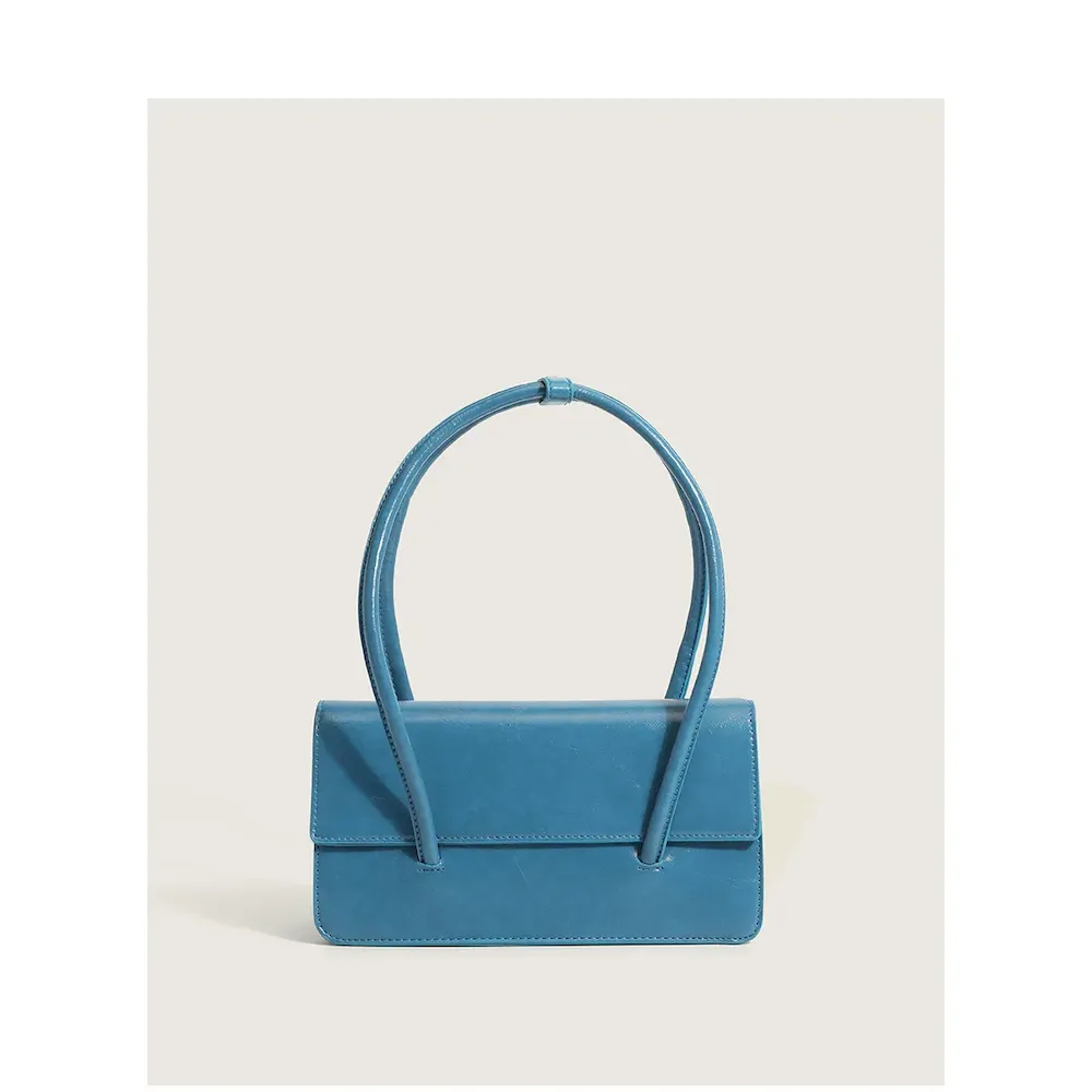 Oil Wax Leather Women Chic Design Solid Color Baguette Shoulder Handle Bag - Image 8