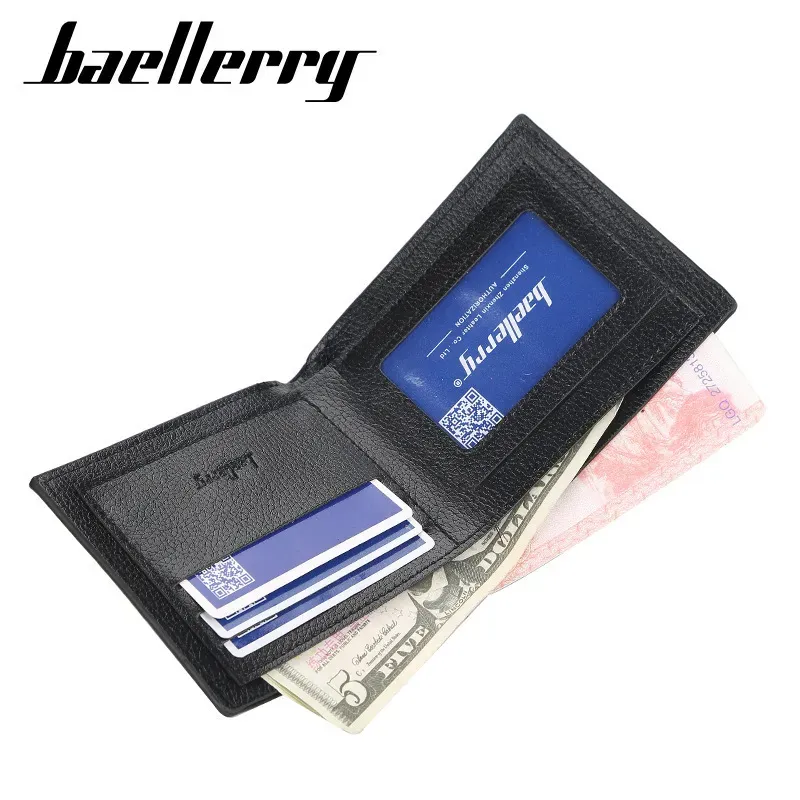 Men Wallet Soft Leather Lychee Pattern Wallet Short Wallet - Image 3