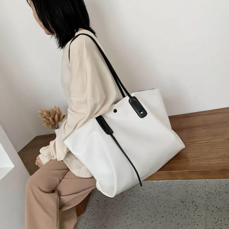 2 In 1 Women Casual Design Solid Color Large Capacity Shoulder Handle Bag - Image 3