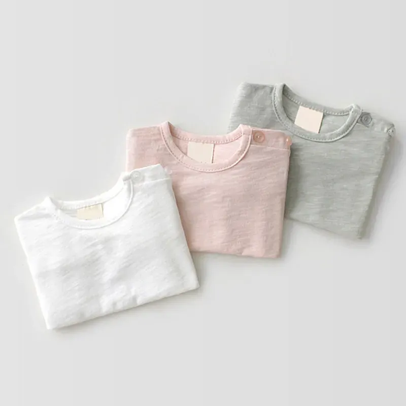 Wholesale Kids Baby Fashion Casual Solid Color Cotton Round Neck Short-Sleeve T-Shirt - Image 2