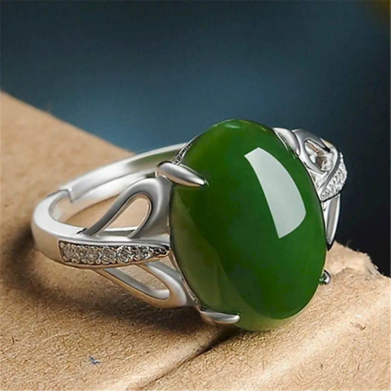 Wholesale Women Fashion Simple Retro Creative Green Agate Open Ring