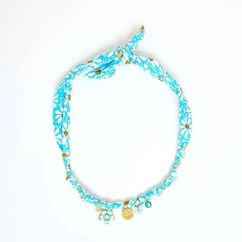 Wholesale Beach Series Marine Life Multicolor Floral Shell Pendant Ribbon Cloth Strip Necklace - Image 12