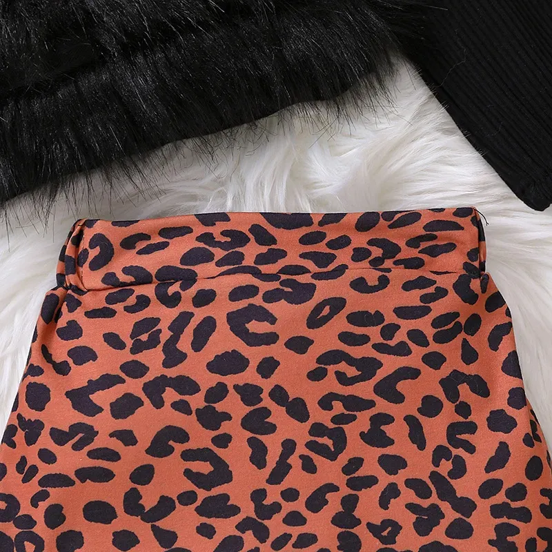 Wholesale Toddlers Newborn Baby Knitted Long-Sleeved Strapless Tube Top And Leopard Skirt 2pcs Set - Image 4