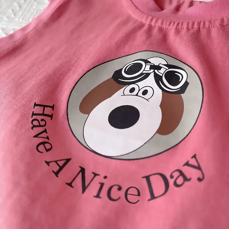 Wholesale Kids Toddler Boys Girls Casual Cute Cartoon Dog Alphabet Print Sleeveless Top Stripe Shorts Sets - Image 4