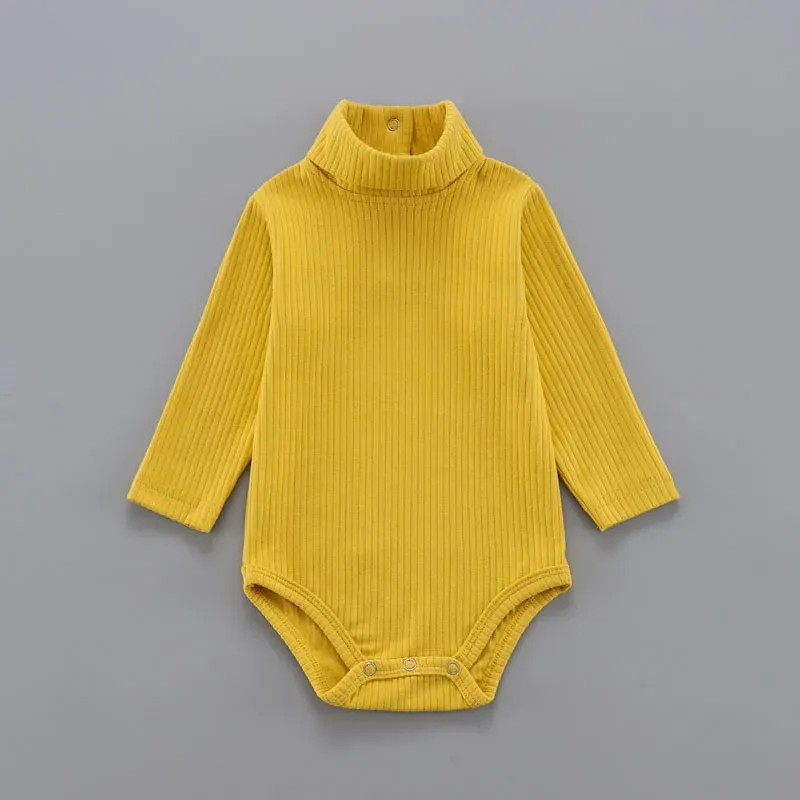 Wholesale Kids Baby Girls And Boys Autumn And Winter Solid Color High Neck Long Sleeve Rompers - Image 7