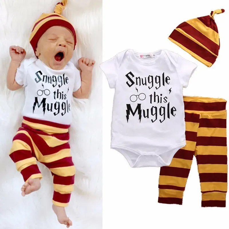 Wholesale Kids Baby Girl Boy Fashion Harry Potter Short Sleeve Romper Three Piece Set