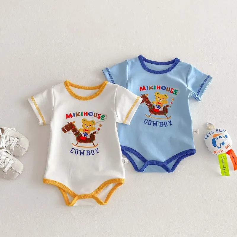 Wholesale Kids Baby Boys Girls Casual Cute Cartoon Print Short Sleeve Romper - Image 3