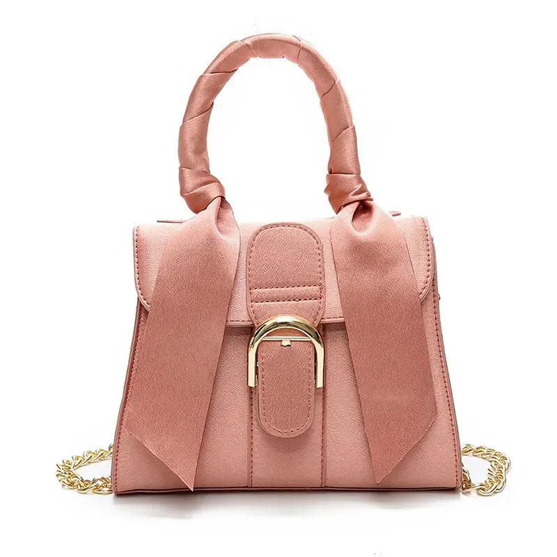 Women Fashion Solid Color Bow Design Velvet Handle Bag - Image 6