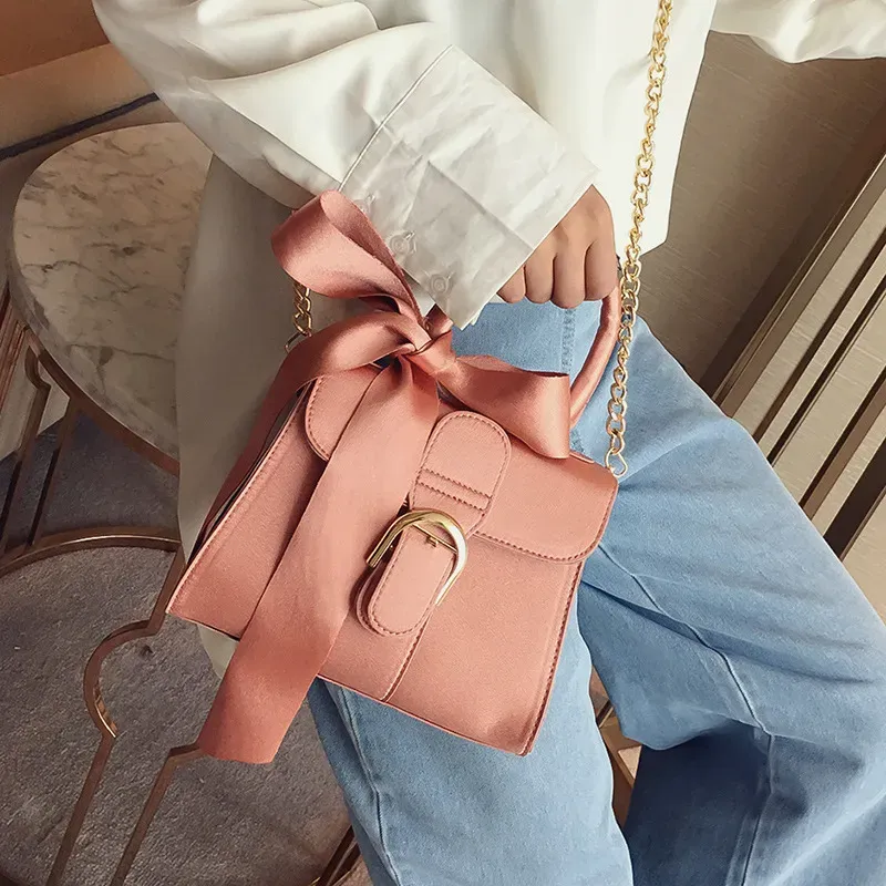 Women Fashion Solid Color Bow Design Velvet Handle Bag - Image 7