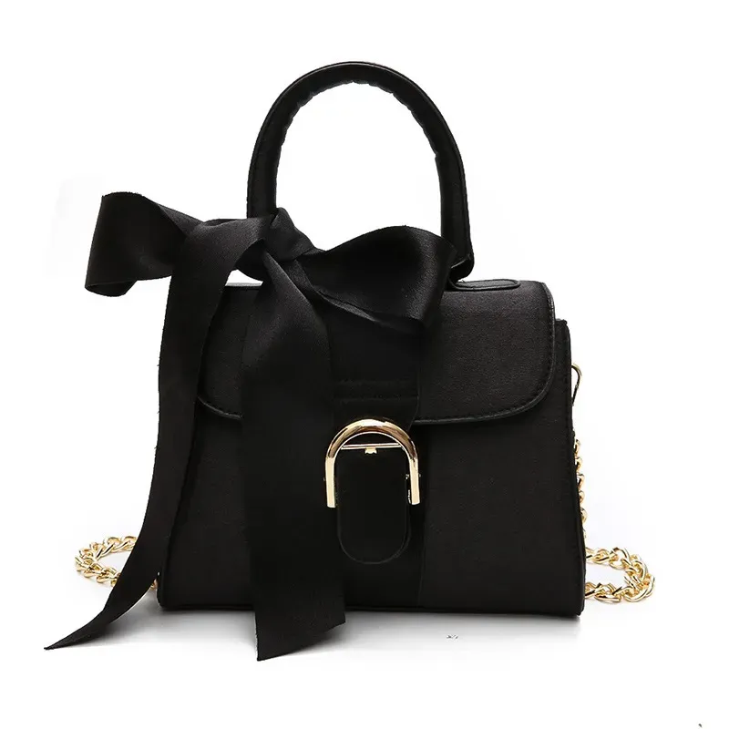 Women Fashion Solid Color Bow Design Velvet Handle Bag - Image 8