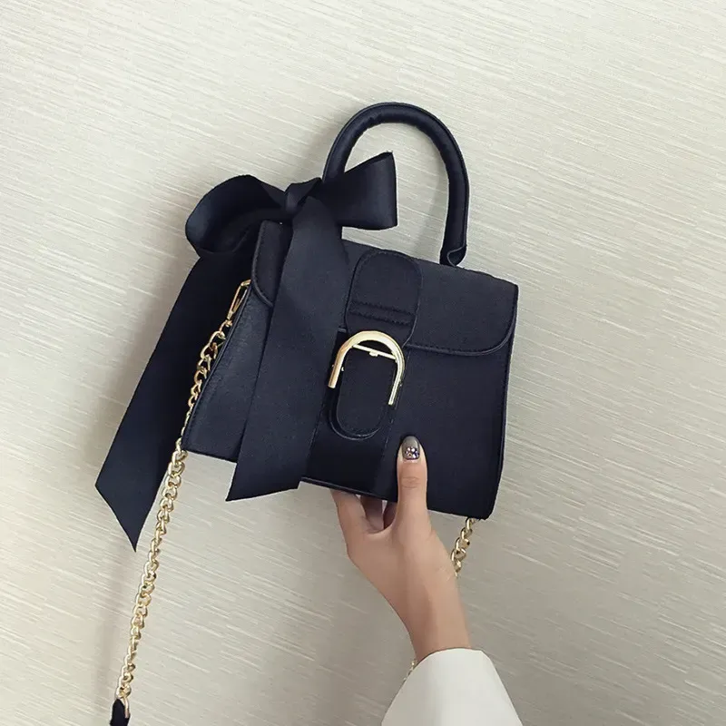 Women Fashion Solid Color Bow Design Velvet Handle Bag - Image 9