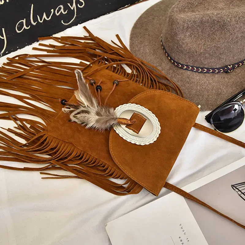 Women Vintage Tassel Decor Feather Boho Bag - Image 3