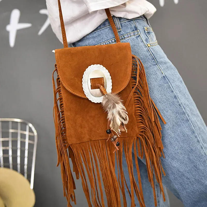 Women Vintage Tassel Decor Feather Boho Bag - Image 5