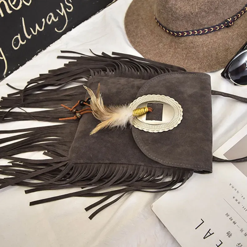 Women Vintage Tassel Decor Feather Boho Bag - Image 8