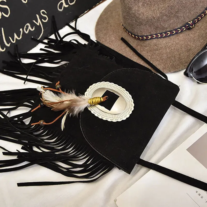Women Vintage Tassel Decor Feather Boho Bag - Image 13