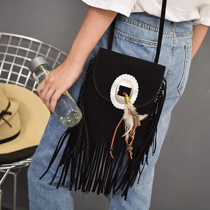 Women Vintage Tassel Decor Feather Boho Bag - Image 16