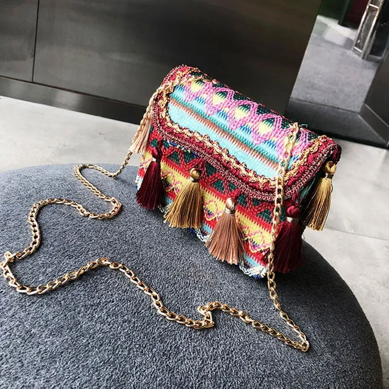 Ethnic Style Tassels Decor Chain All-Match Crossbody Bag - Image 3